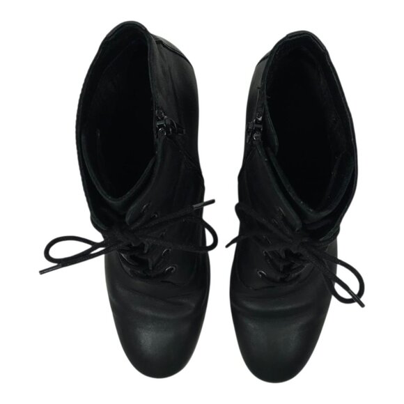Born Ankle Boots Womens 9.5 M Leather Block Heel Side Zip Lace Up Black F56003 - Picture 10 of 16